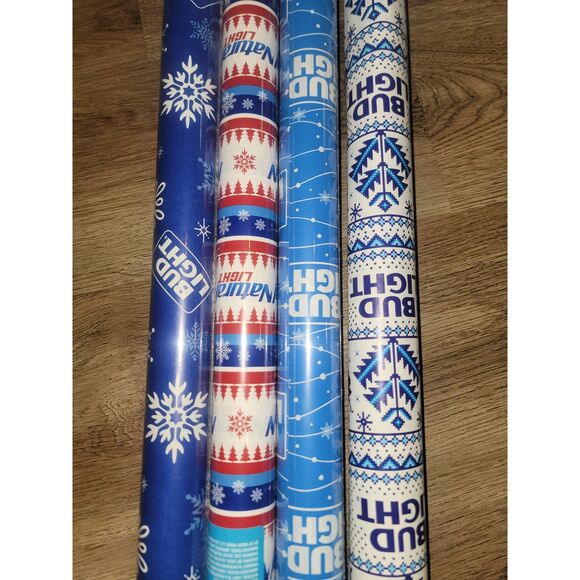 4 Rolls BUD LIGHT Natural Light Beer Premium Gift Wrapping Paper 3-NEW 1-Opened - Picture 1 of 2